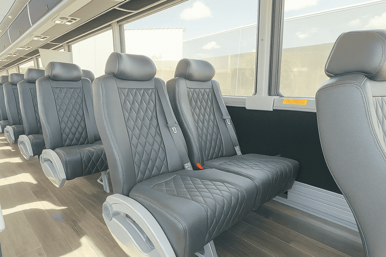 interior of Moreno Valley Minibus Company charter bus